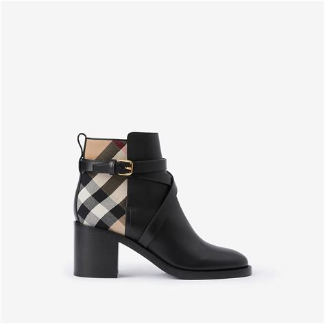 burberry leather kiltie boots|Check and Leather Heel Boots in Black/archive beige .